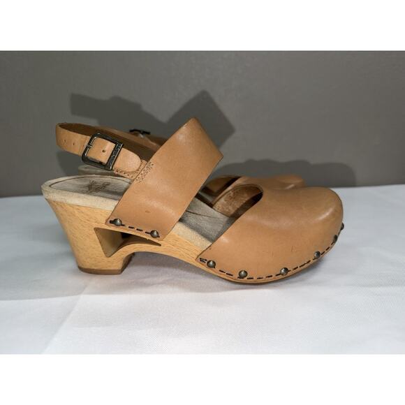 Dansko Thea Beige Leather Slingback Wooden Heels Clogs Sandals US 5.5 / EU 36 - Picture 5 of 14